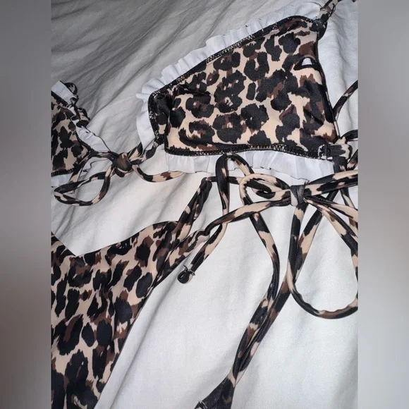 Leopard print Miami Boutique high cut leg Bold Brown and Black padded Bikini set - Picture 7 of 8
